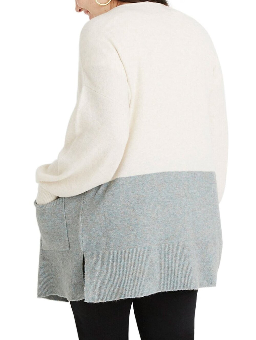 Madewell Cozy Two-Tone Open Front Cardigan with Pockets - Picture 2 of 9
